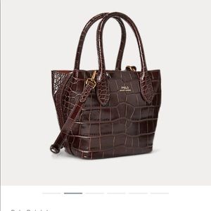 Polo Ralph Laurent embossed mini bellport Tote in chocolate color.
